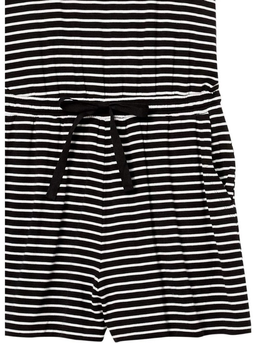 Women's Black Stripe Casual Summer Short Sleeve Scoop Elastic Waist Neck Romper - Picture 5 of 5